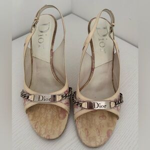 Vintage Dior Galliano SS 2004 Pink DIOR Canvas Slingback Heels Sandals EU 39.5